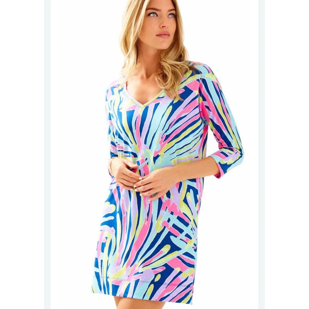 Lilly Pulitzer Cori Dress Indigo Sea Dreamin Pima Cotton Dolman Small Resortwear